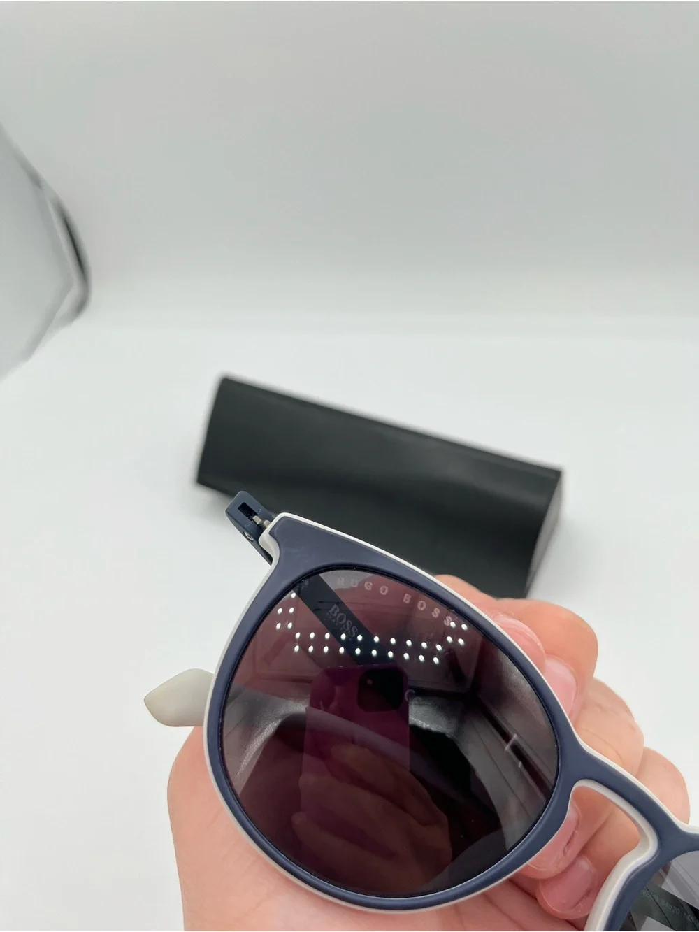 HUGO BOSS Polarized Round Sunglasses in Navy and White Trim